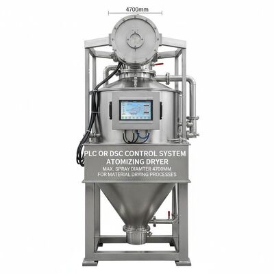 पीएलसी या डीएससी नियंत्रण प्रणाली एटमाइजिंग ड्रायर, अधिकतम स्प्रे व्यास 4700 मिमी, सामग्री सुखाने की प्रक्रियाओं के लिए डिज़ाइन किया गया