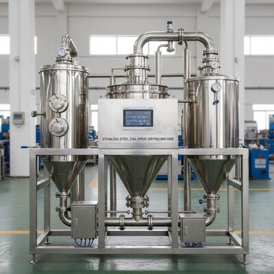 स्टेनलेस स्टील 316L स्प्रे ड्राइंग मशीन जिसमें इनलेट तापमान 140-350 स्वचालित नियंत्रण और आउटलेट तापमान 80-90 डिग्री औद्योगिक उपयोग के लिए